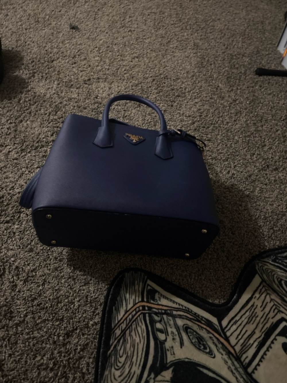 Prada Navy Structured Top-Handle Satchel